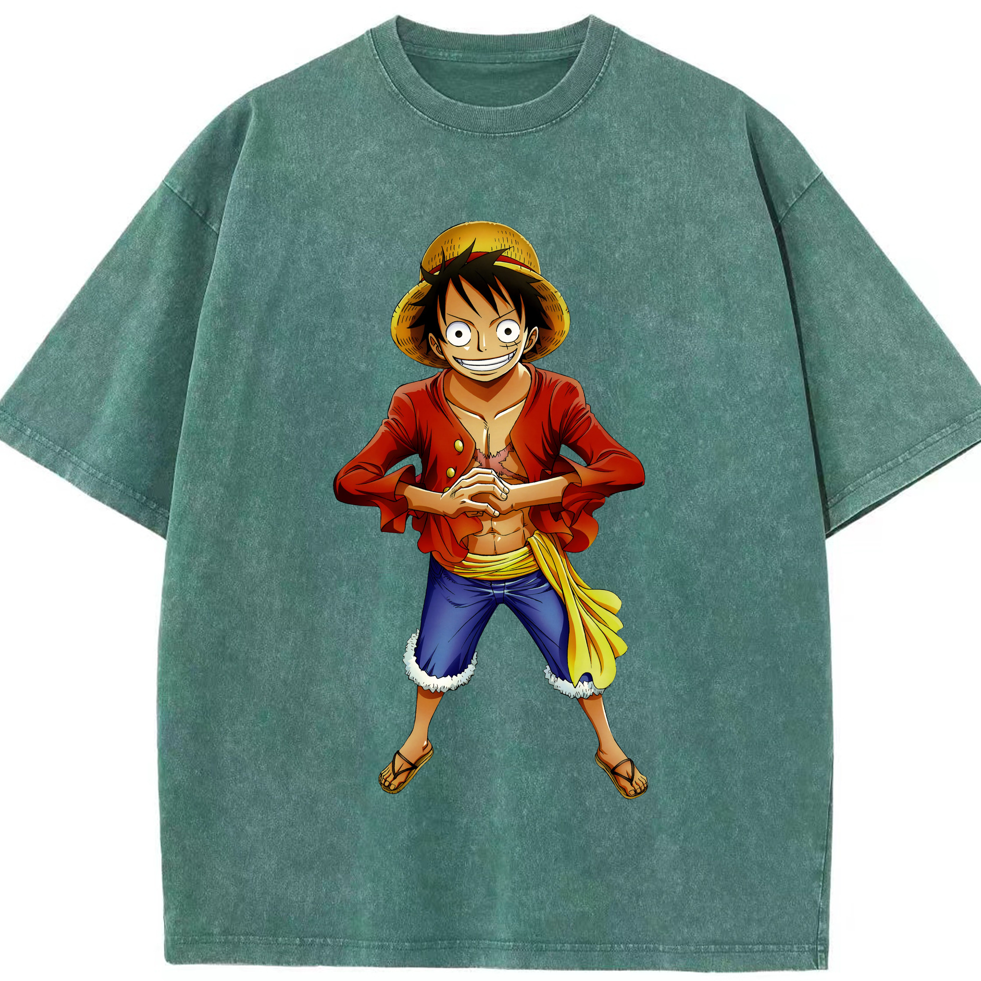 ワンピース モンキー・D・ルフィ ONE PIECE Monkey D. Luffy 綿100% ヴィンテージ風 半袖Tシャツ（フロントプリント）